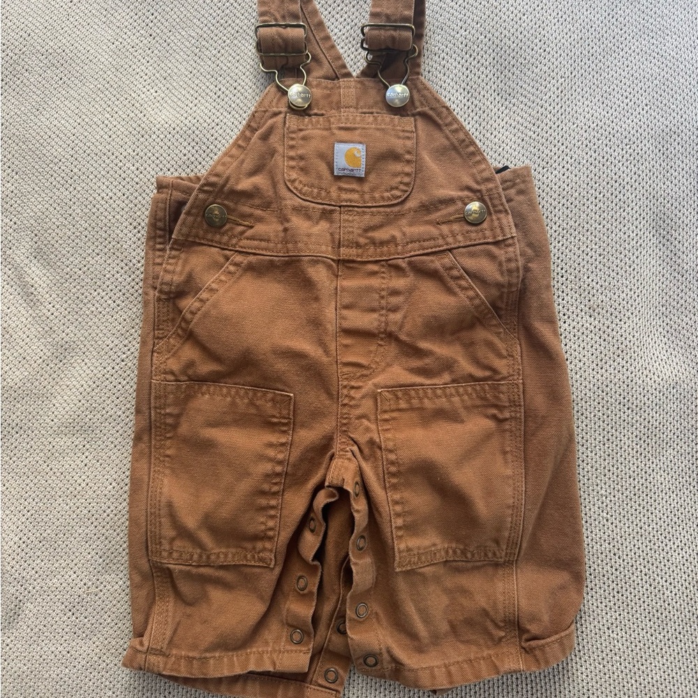 Carhartt Youth Tan Canvas Shortalls with Bib Pockets